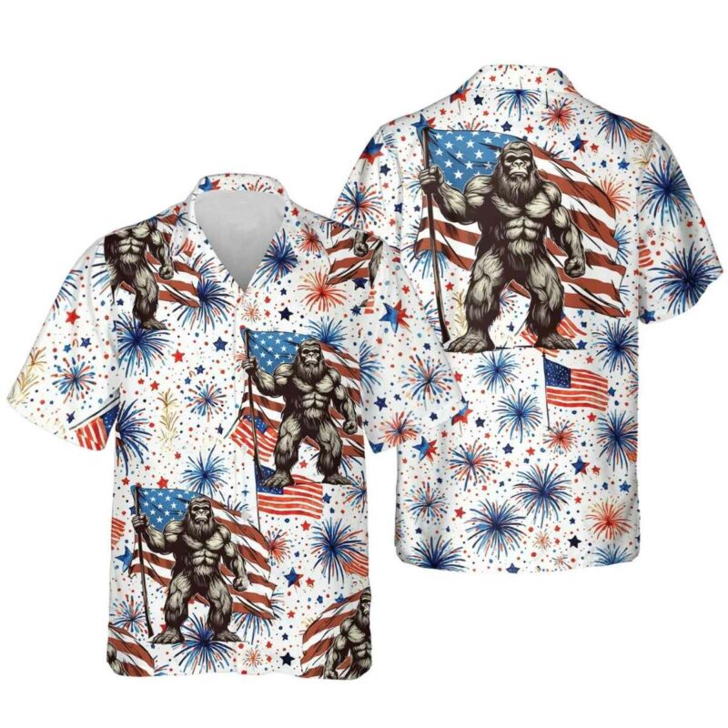 4Th Of July Firework Bigfoot Memorial Dayhawaiian Shirt