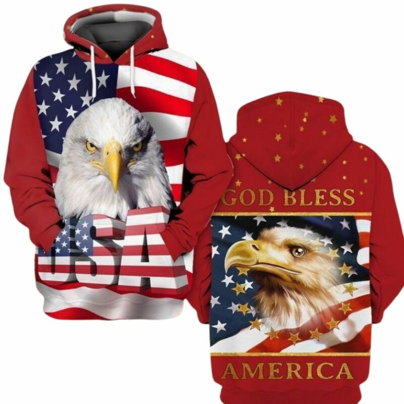 4Th Of July Independence Day American Eagle God Bless All Over Print Hoodie