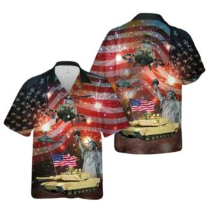 Abrams Battle Tank And Apache 4th Of July Hawaiian Shirt