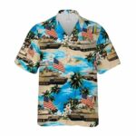 Abrams Battle Tank Flag Hawaiian Shirt Front