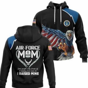 Air Force Mom Heart Proud Military Mom Air Force Flag Eagle Black Pattern All Over Print Hoodie