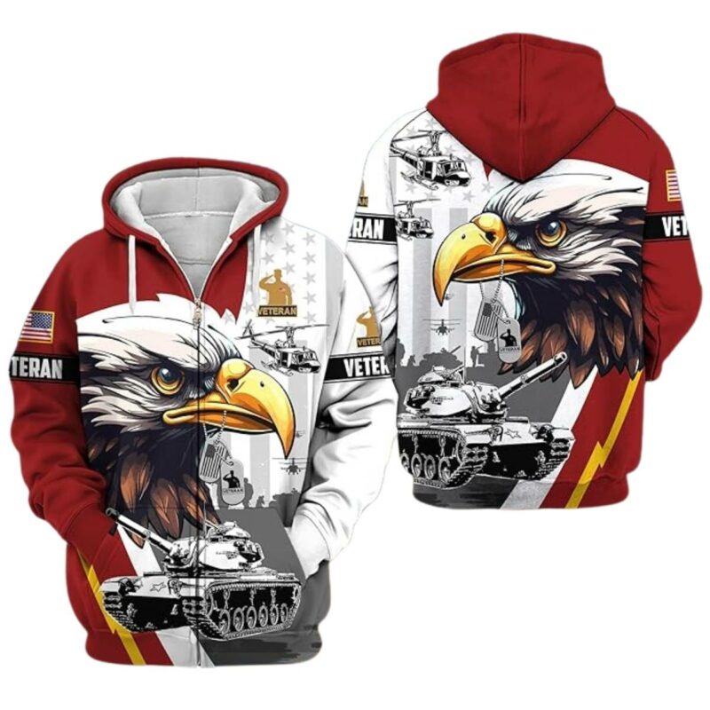 American Eagle Armed Forces Day Patriotic Red And White All Over Print Hoodie