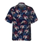 American flag and firework military airplane a 26 invader aircraft hawaiian shirt front