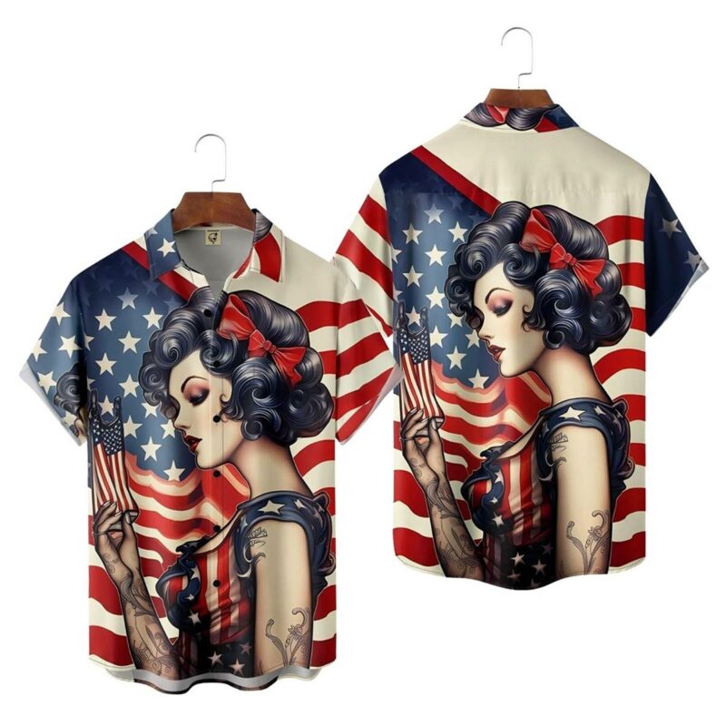 American Flag Vintage Army Wife Hawaiian Shirt