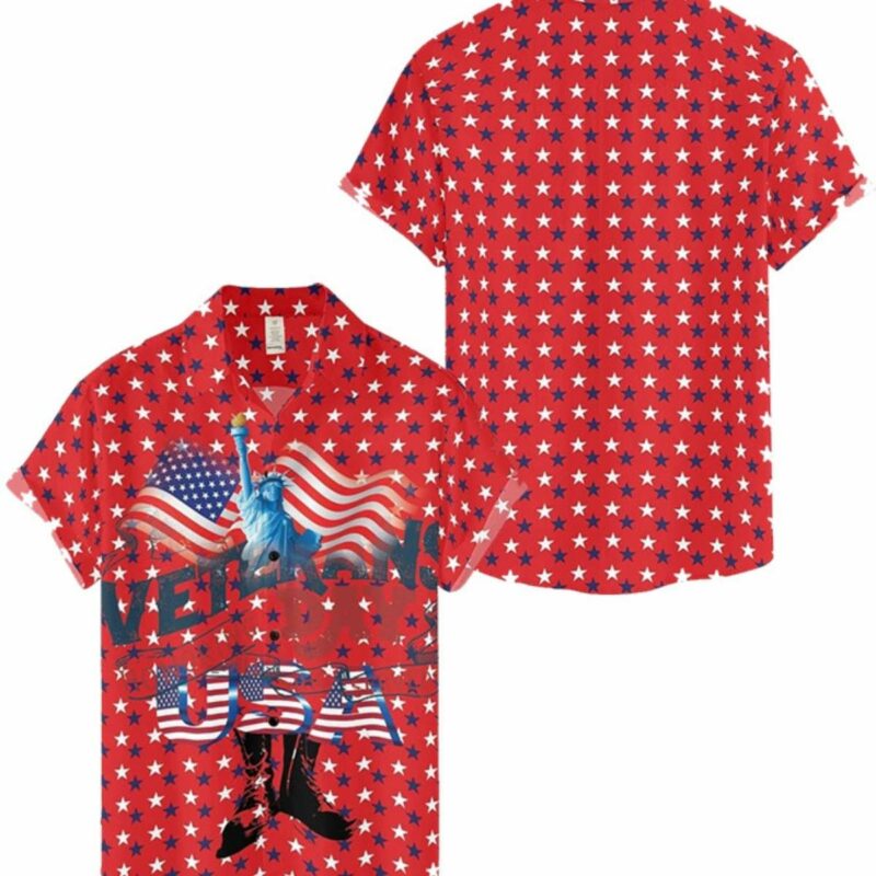 American Flag With Statue Of Liberty Veterans Hawaiian Shirt