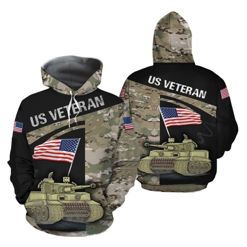 American Tank Us Veteran Flag Camo Pattern All Over Print Hoodie