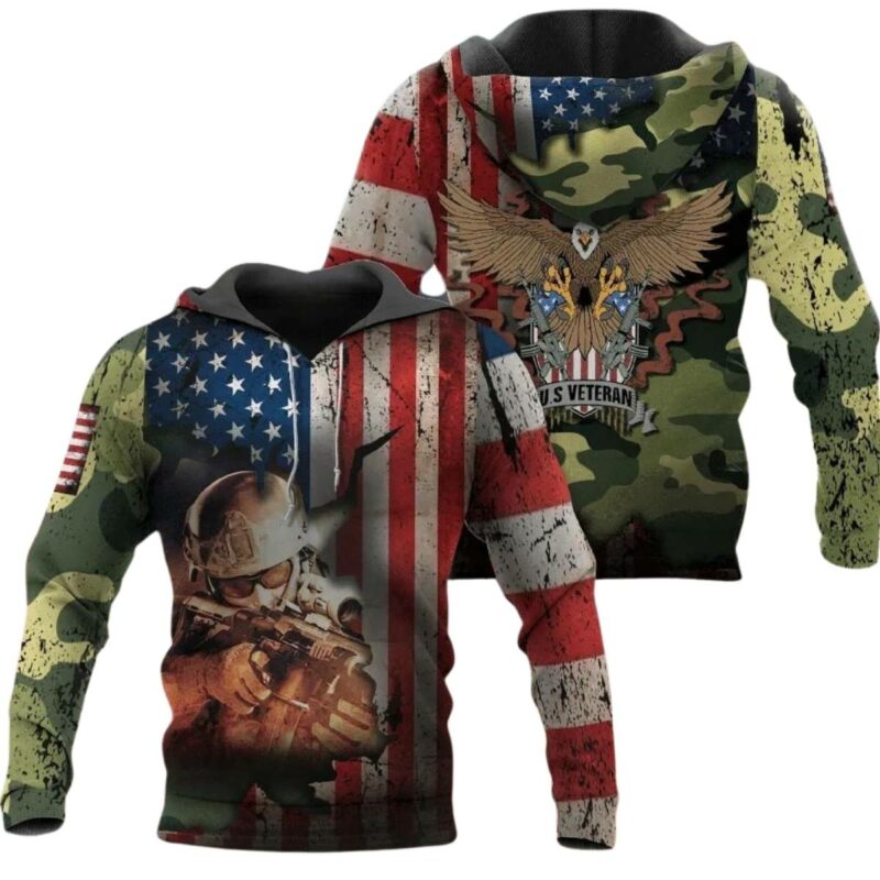 Armed Force Day Veteran United States Camo Flag All Over Print Hoodie