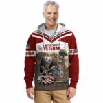 Armed Forces Veteran Eagle American Flag Red And Brown Pattern All Over Print Hoodie Front 1