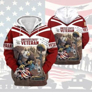 Armed Forces Veteran Eagle American Flag Red And White Pattern All Over Print Hoodie