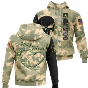 Army Strong Proud Army Mom Military Mother Camouflage Pattern All Over Print Hoodie