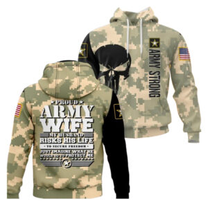 Army strong proud army wife military wife protects me army all over print hoodie