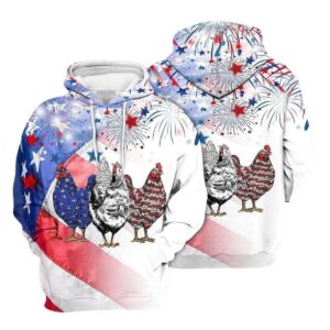 Chicken With Firework 4th Of July Independence Day All Over Print Hoodie