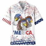 Cool American Eagle Independence Gift For Uncle Dad 4Th Of July Hawaiian Shirt Front