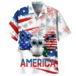 Cool Usa Owl Independence Day Hawaiian Shirt Front