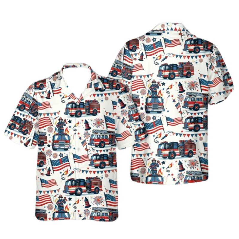 Fire Truck 4Th Of July Firefighter Independence Day Hawaiian Shirt