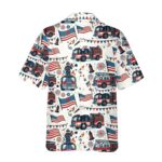 Fire Truck 4th Of July Firefighter Independence Day Hawaiian Shirt Back