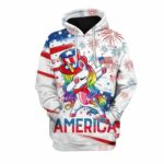 Flag Unicorn Cartoon Us Independence Day All Over Print Hoodie Front