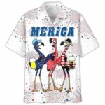 Flamingo Drinking Beer In Usa Flag Happy Independence Day Hawaiian Shirt Front