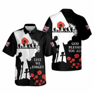 God Blessed You All Veteran Silhouette Lest We Forget Black And White Hawaiian Shirt