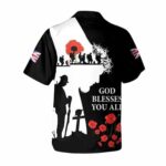 God Blessed You All Veteran Silhouette Lest We Forget Black And White Hawaiian Shirt Back