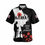 God Blessed You All Veteran Silhouette Lest We Forget Black And White Hawaiian Shirt Front