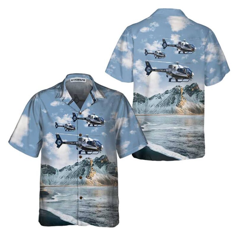 Helicopter On Ocean Background Hawaiian Shirt