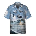 Helicopter on ocean background hawaiian shirt front