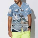 Helicopter on ocean background hawaiian shirt front a