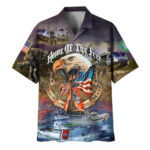 Home of the free because of the brave us veterans coard guard hawaiian shirt front