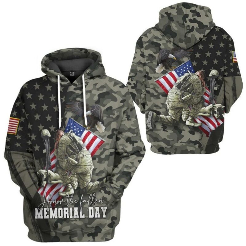 Honor The Fallen Memorial Day Camo Pattern All Over Print Hoodie