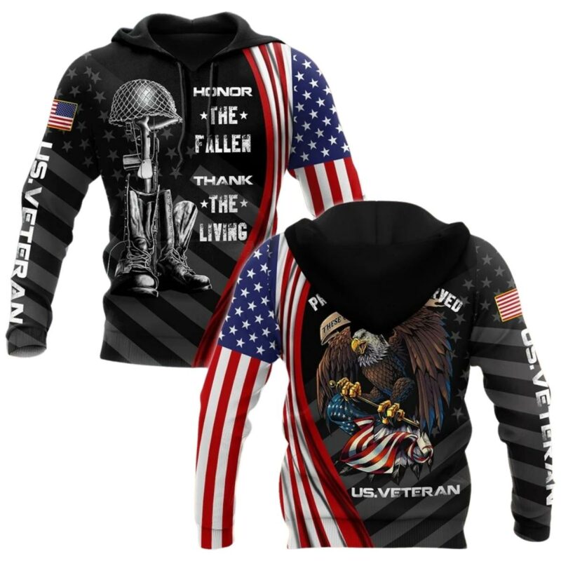 Honor The Fallen Thank The Living Us Veteran All Over Print Hoodie