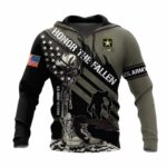 Honor The Fallen Us Veteran US Army Black And Brown Pattern All Over Print Hoodie Front