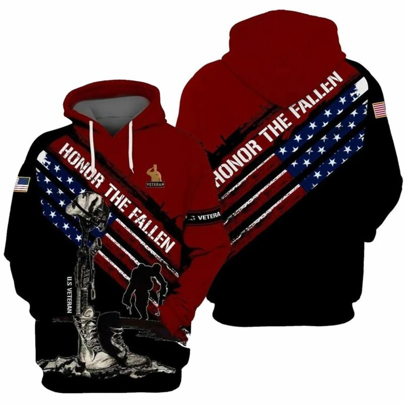 Honor The Fallen Veteran Us Veteran Proud Patriotic Military All Over Print Hoodie