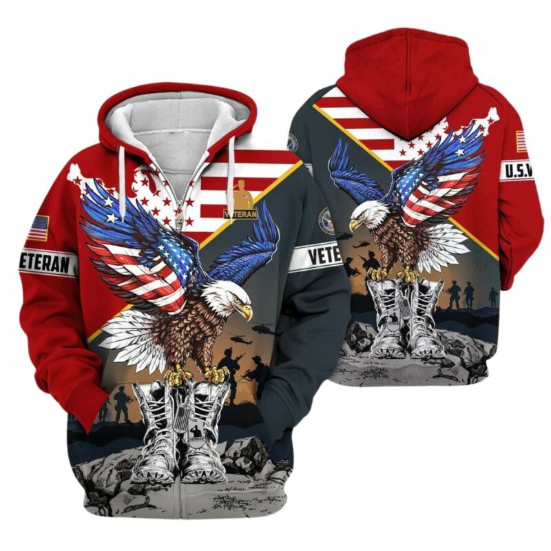 Honoring All Who Served Us Veterans Eagle Flag All Over Print Hoodie