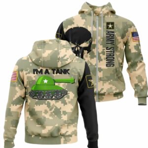 I'm A Tank With Cartoon Usa Army Tank Camo Pattern All Over Print Hoodie