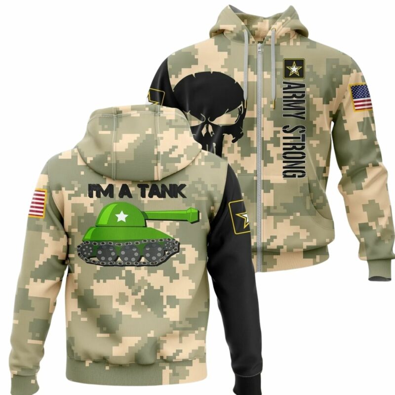 I'M A Tank With Cartoon Usa Army Tank Camo Pattern All Over Print Hoodie