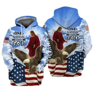 Jesus And Eagle One Nation Under God 4Th July Independence Day All Over Print Hoodie