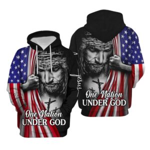 Jesus Christian Flag American One Nation Under God All Over Print Hoodie