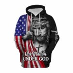 Jesus Christian Flag American One Nation Under God All Over Print Hoodie Front