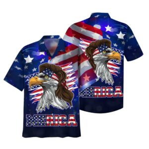 Lasfour Blue Merican With Eagle, Independence Day Hawaiian Shirt