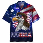 Lasfour Blue Merican With Eagle, Independence Day Hawaiian Shirt Front