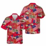 M1a1 Abrams Tank 4th Of July Red Pattern Hawaiian Shirt