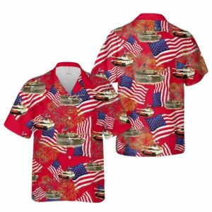 M1a1 Abrams Tank 4th Of July Red Pattern Hawaiian Shirt