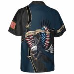 Military Pride Eagle American Flag Black And Blue Pattern Hawaiian Shirt Back