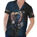 Military Pride Eagle American Flag Black And Blue Pattern Hawaiian Shirt Front 1