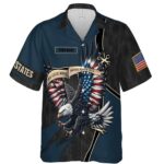 Military Pride Eagle American Flag Black And Blue Pattern Hawaiian Shirt Front