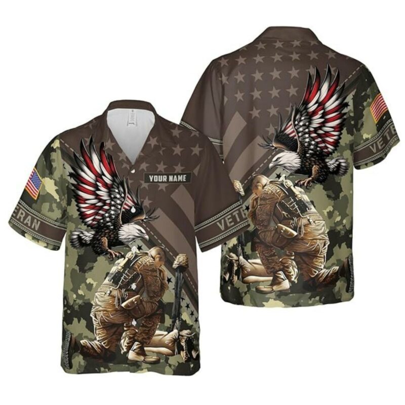 Military Pride Eagle American Flag Camo Pattern Hawaiian Shirt