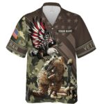 Military Pride Eagle American Flag Camo Pattern Hawaiian Shirt Front