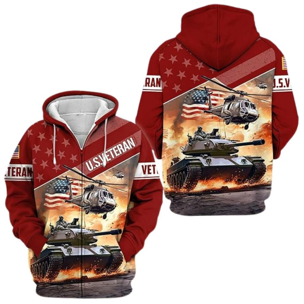 Multiple Us Military Services Armed Forces Red Pattern All Over Print Hoodie