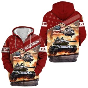 Multiple US Military Services Armed Forces Red Pattern All Over Print Hoodie